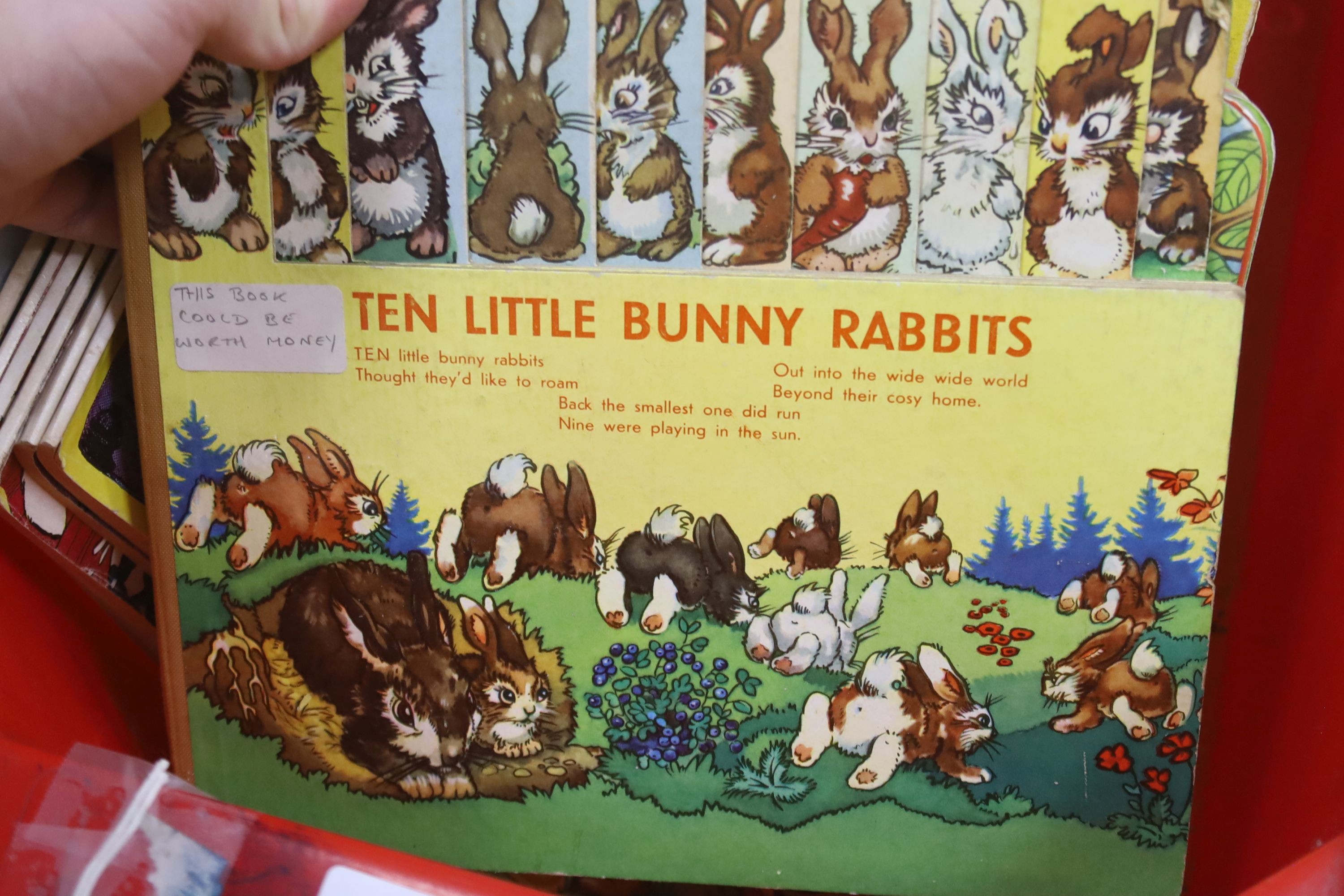 A collection of children's books including the Felix annual, PIp and squeak annual 1929 and 1923, Wilfrid‘s annual 1930 and 1933, Down at the Farm with Enid Blyton, Sunny Stories annual, the lovesome book for little folk